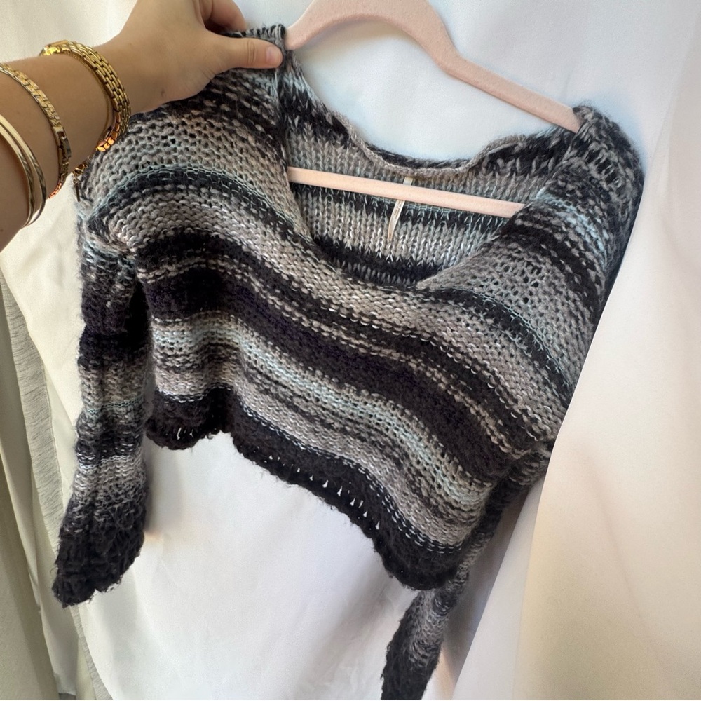 Free People V-Neck Sweater in Gray and Black